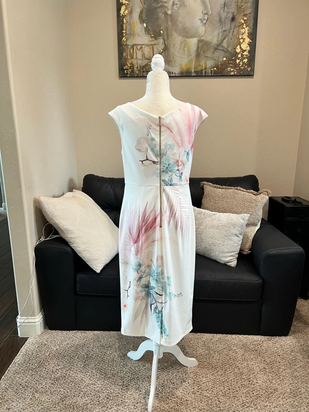 Ted Baker Cream Midi Dress with Pink and Blue Floral Print - Picture 5 of 6